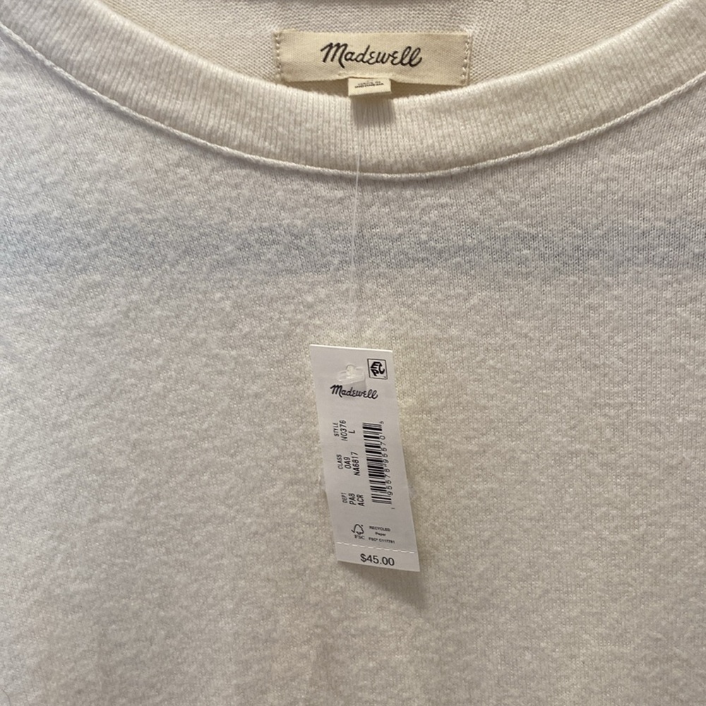 Madewell Long Sleeve Ruched Antique Ivory Sweater Top size Large New